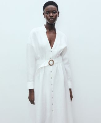 Women's Belt Linen Shirt Dress