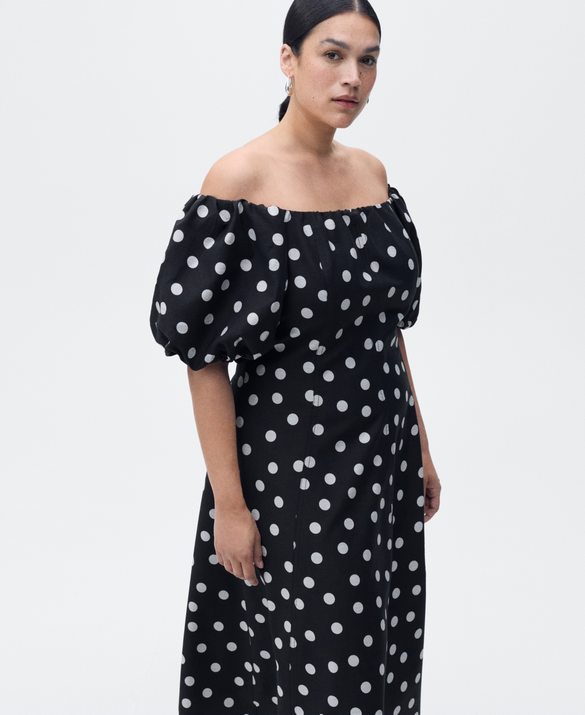 Mango Strapless Polka Dot Dress Black In Black