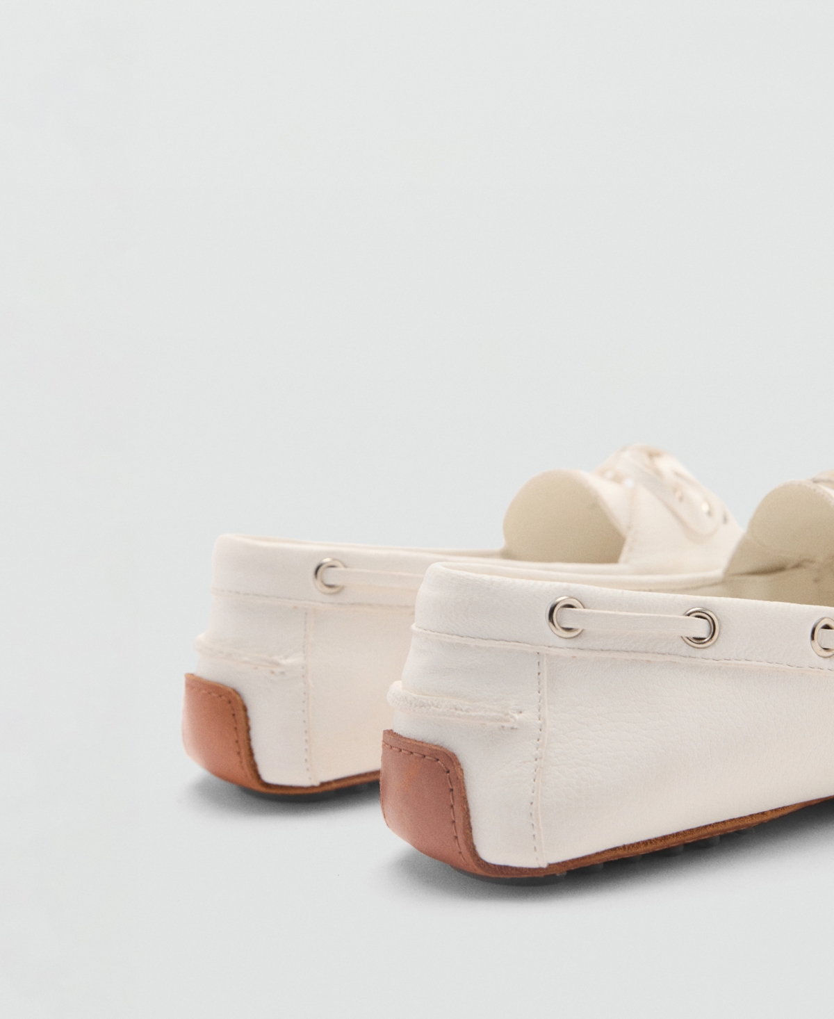 Mango Women's Laces Leather Boat Shoes In White