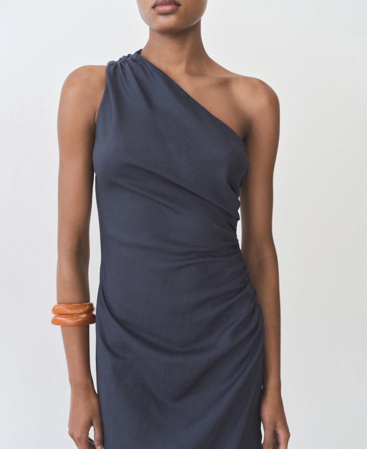 Shop Mango Women's Gathered Details Asymmetrical Dress In Indigo Blue