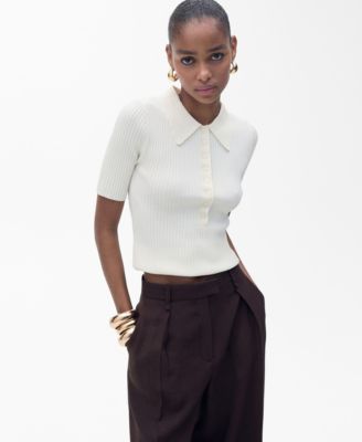 MANGO - Women's Ribbed Polo-Neck Sweater