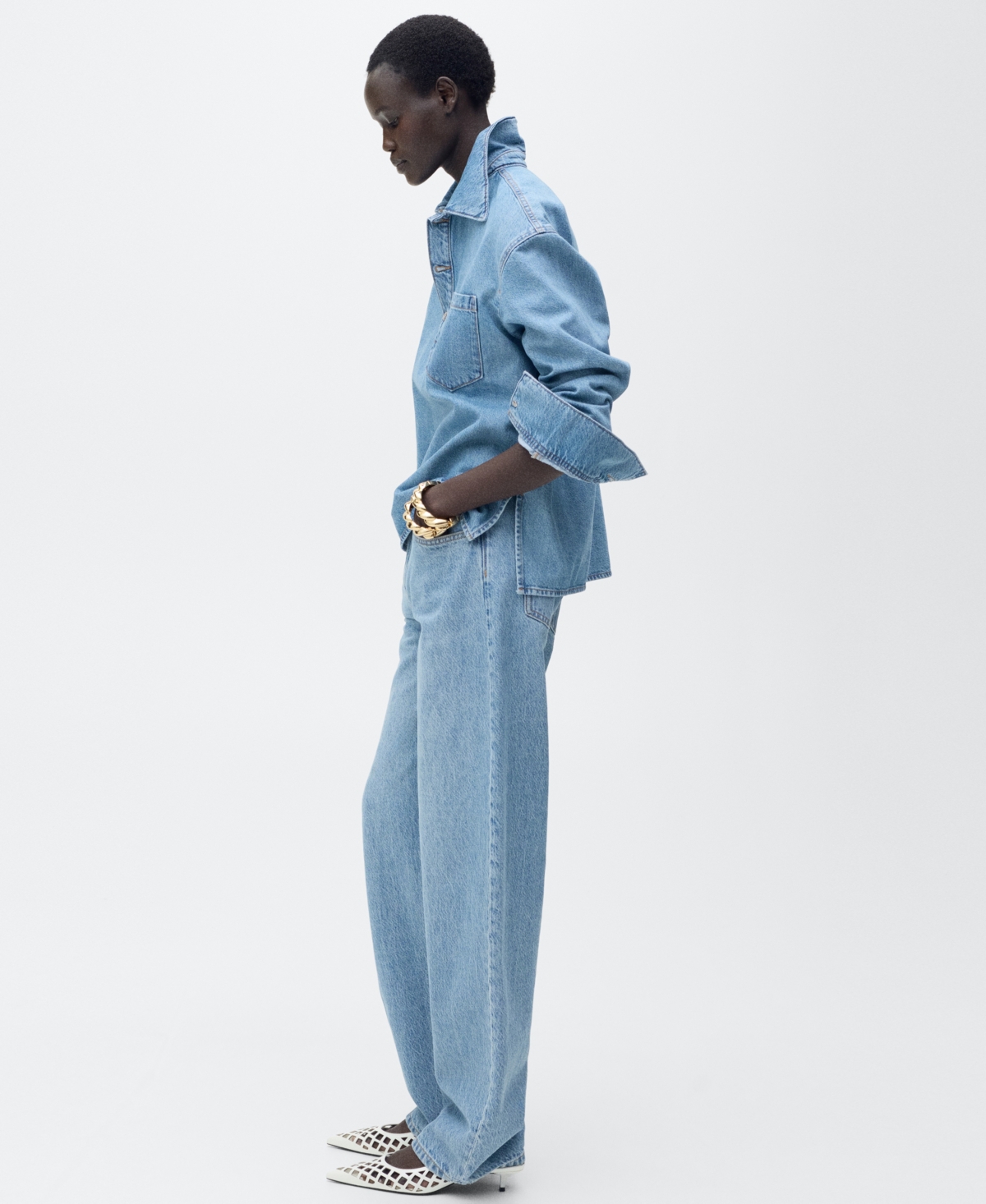 Shop Mango Women's Pocket Denim Blouse In Medium Blue