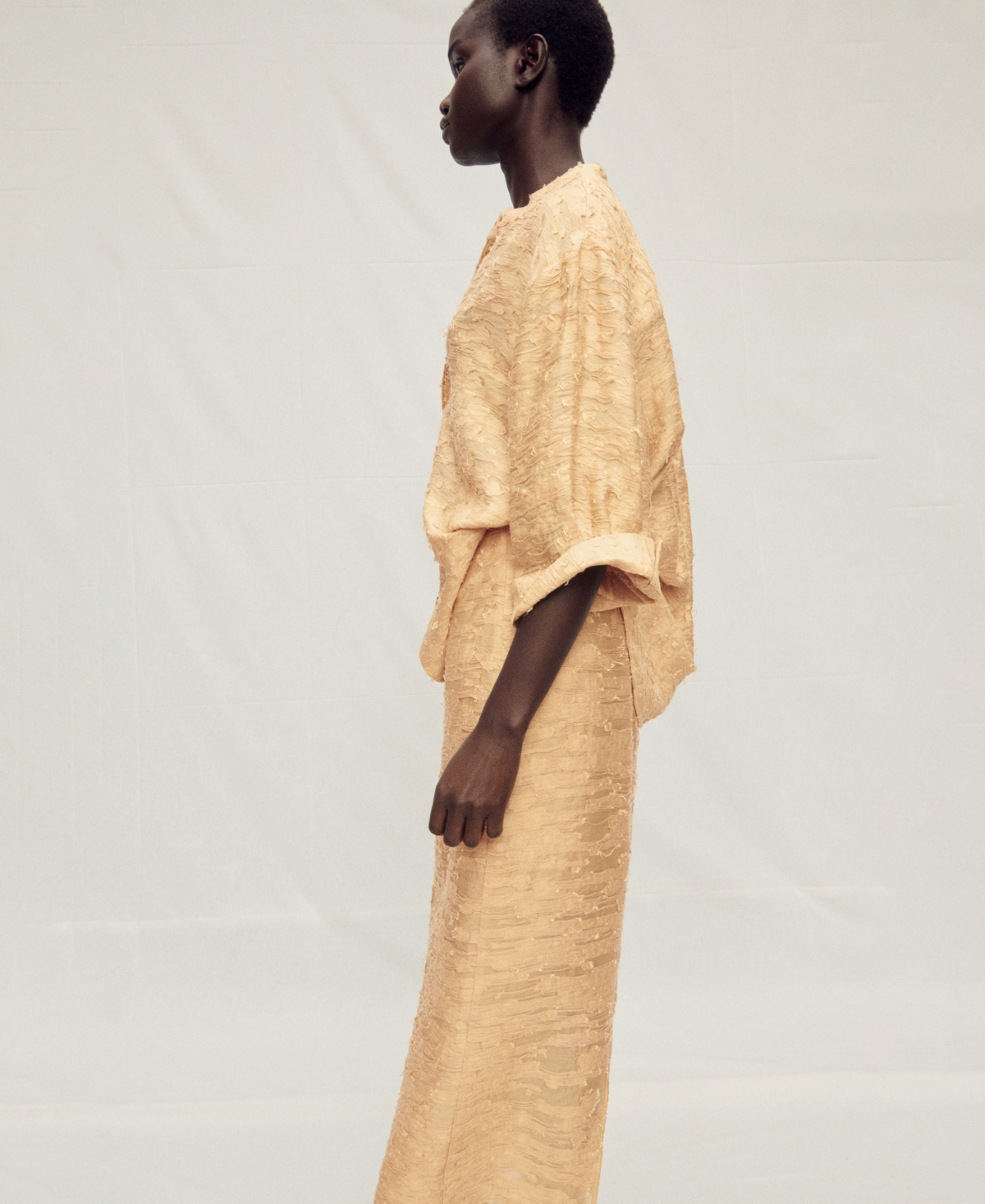 Mango Textured Straight Skirt Mustard In Mustard