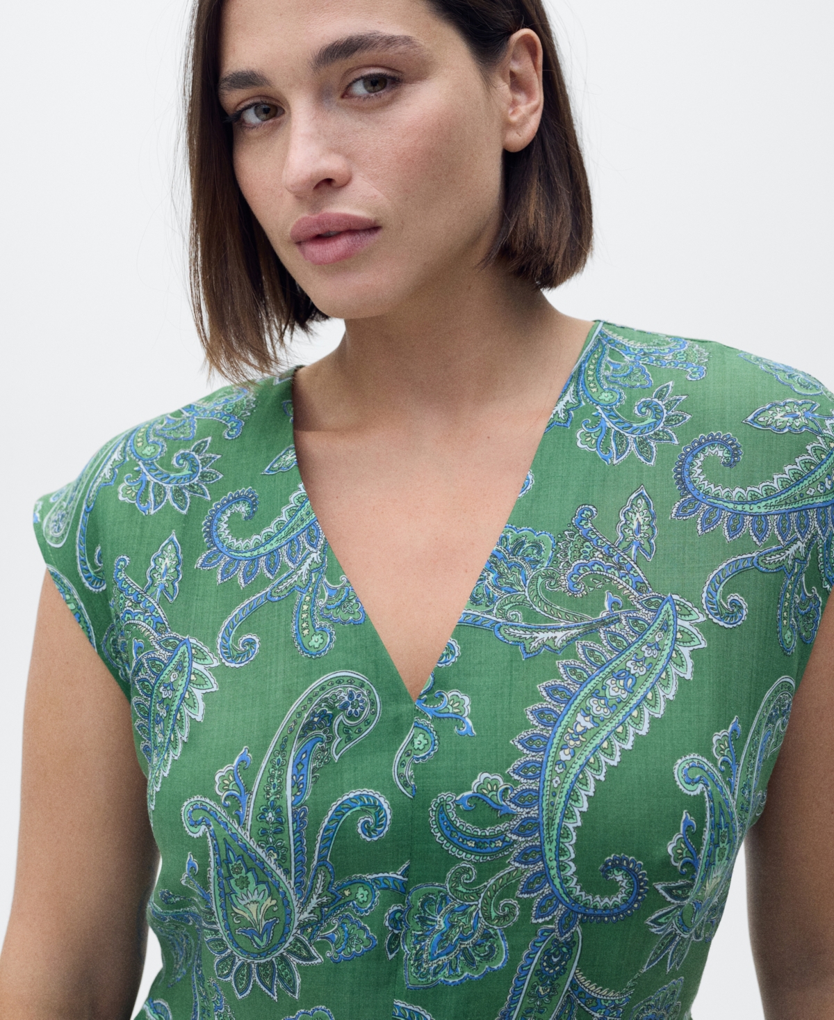 Mango Paisley Print Midi Dress In Green