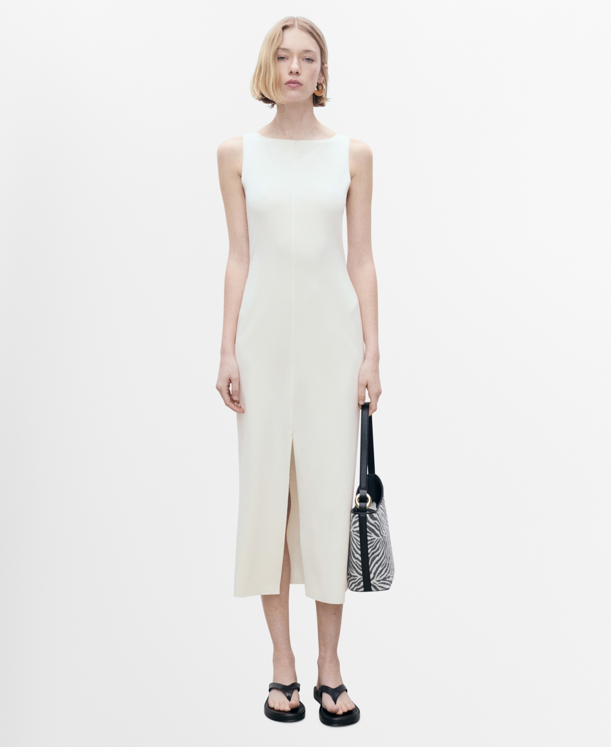 Shop Mango Women's Boat-neck Knitted Dress In Ecru