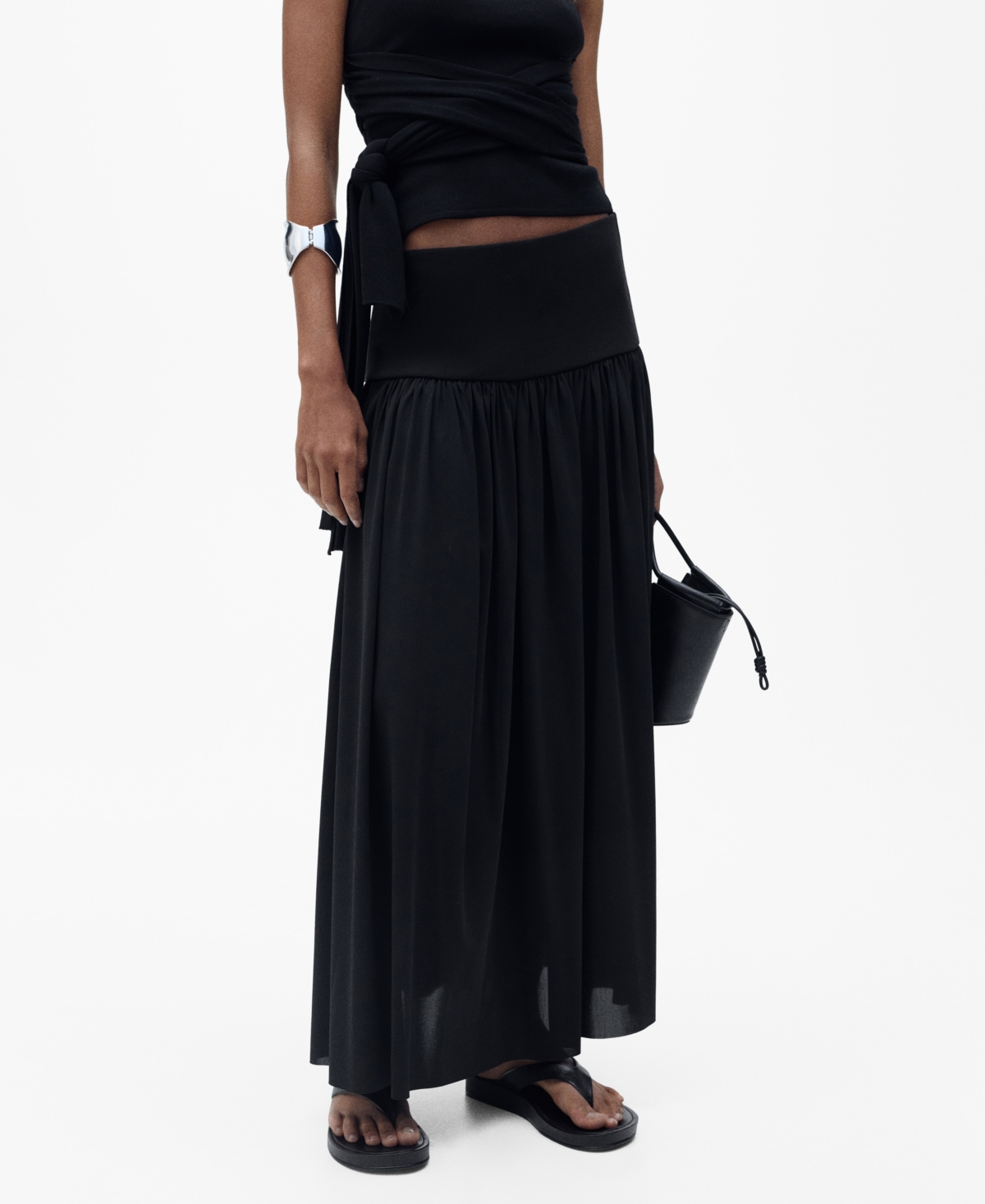 Women's Long Gathered Skirt - Black