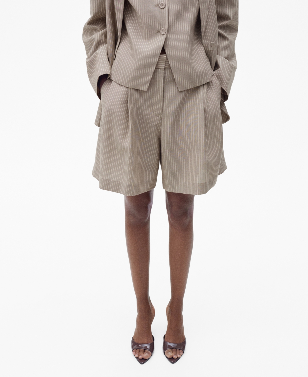 Mango Women's Striped Suit Bermuda Shorts - Medium Brown