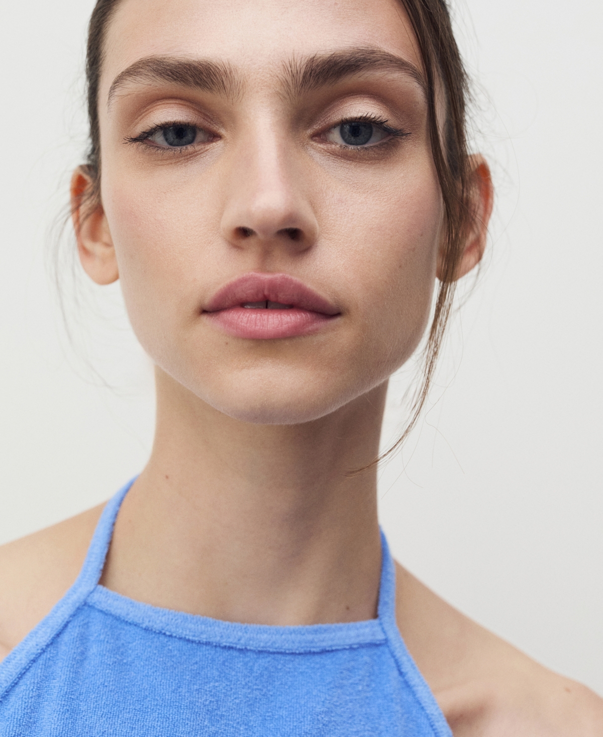 Mango Cotton Terry Crop Halter Top In Blue