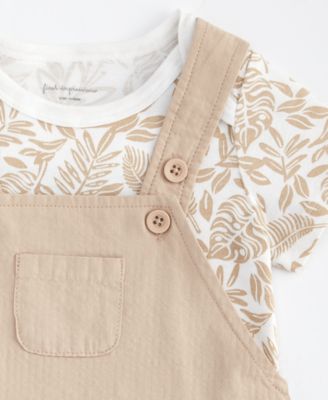 Baby Boys Cotton Tonal Leaf-Print Bodysuit & Shortall, 2 Piece Set, Exclusively at Macy's