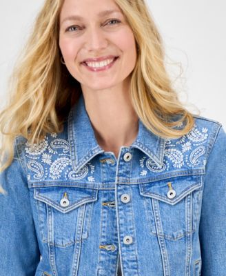 Women's Embroidered Denim Jacket, Exclusively at Macy's