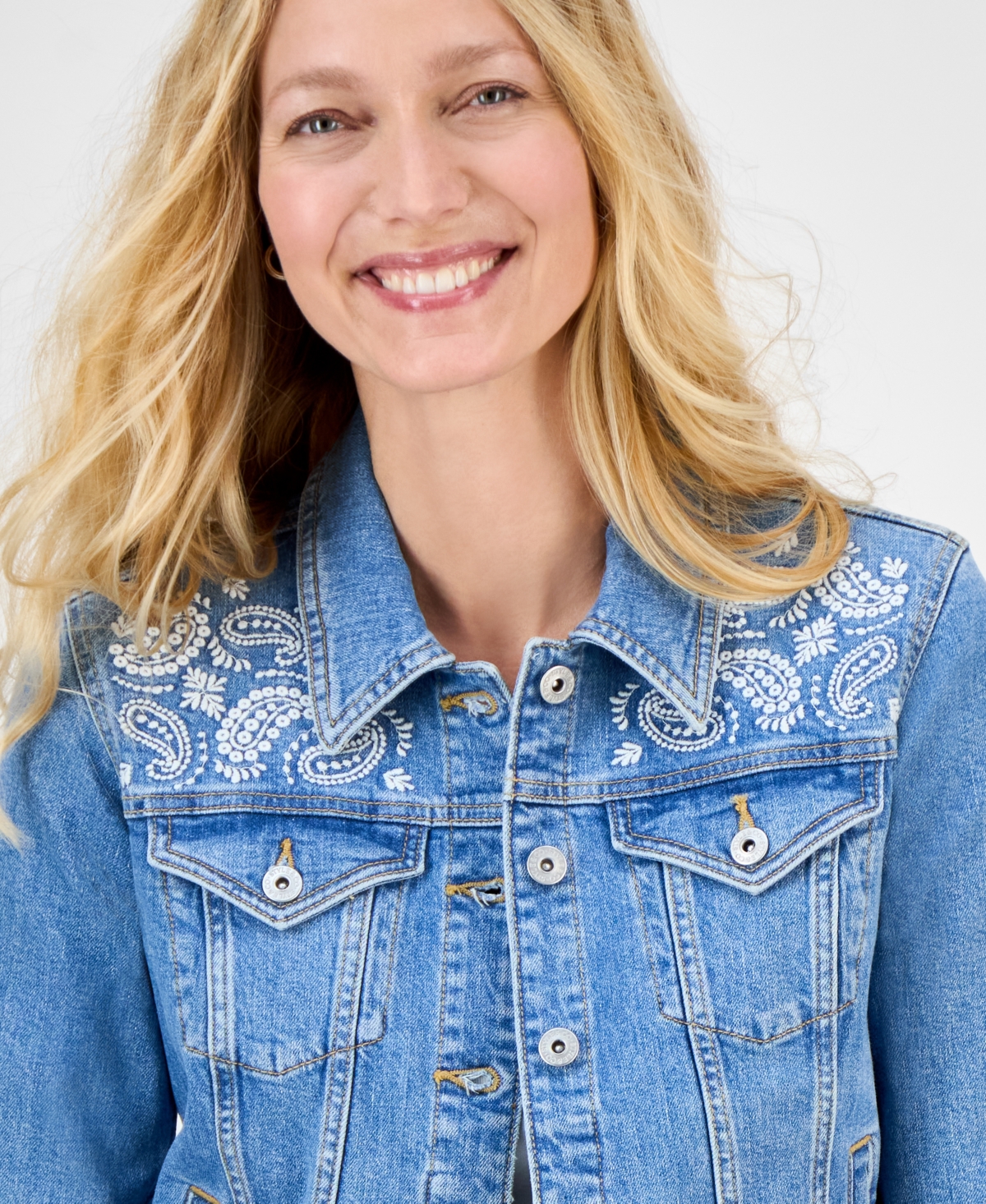 STYLE & CO WOMEN'S EMBROIDERED DENIM JACKET, EXCLUSIVELY AT MACY'S 