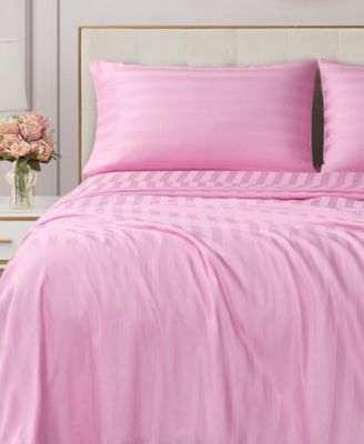 Royal Dreams Damask Stripe 300-Thread Count Sateen Cotton 3-Pc. Sheet Set, Twin