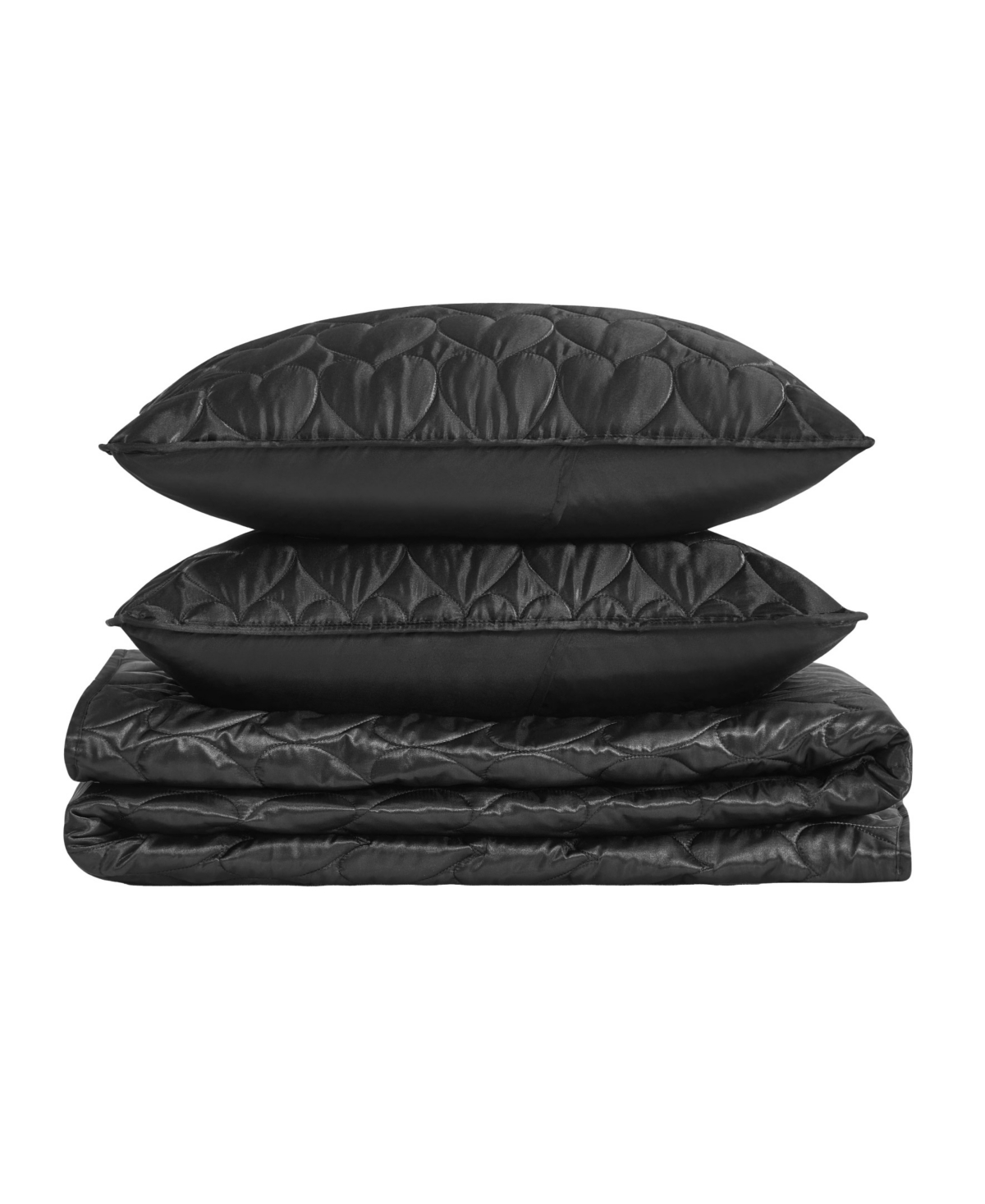 Juicy Couture Satin Heart Stitched 3 Pc. Quilt Set, King In Black