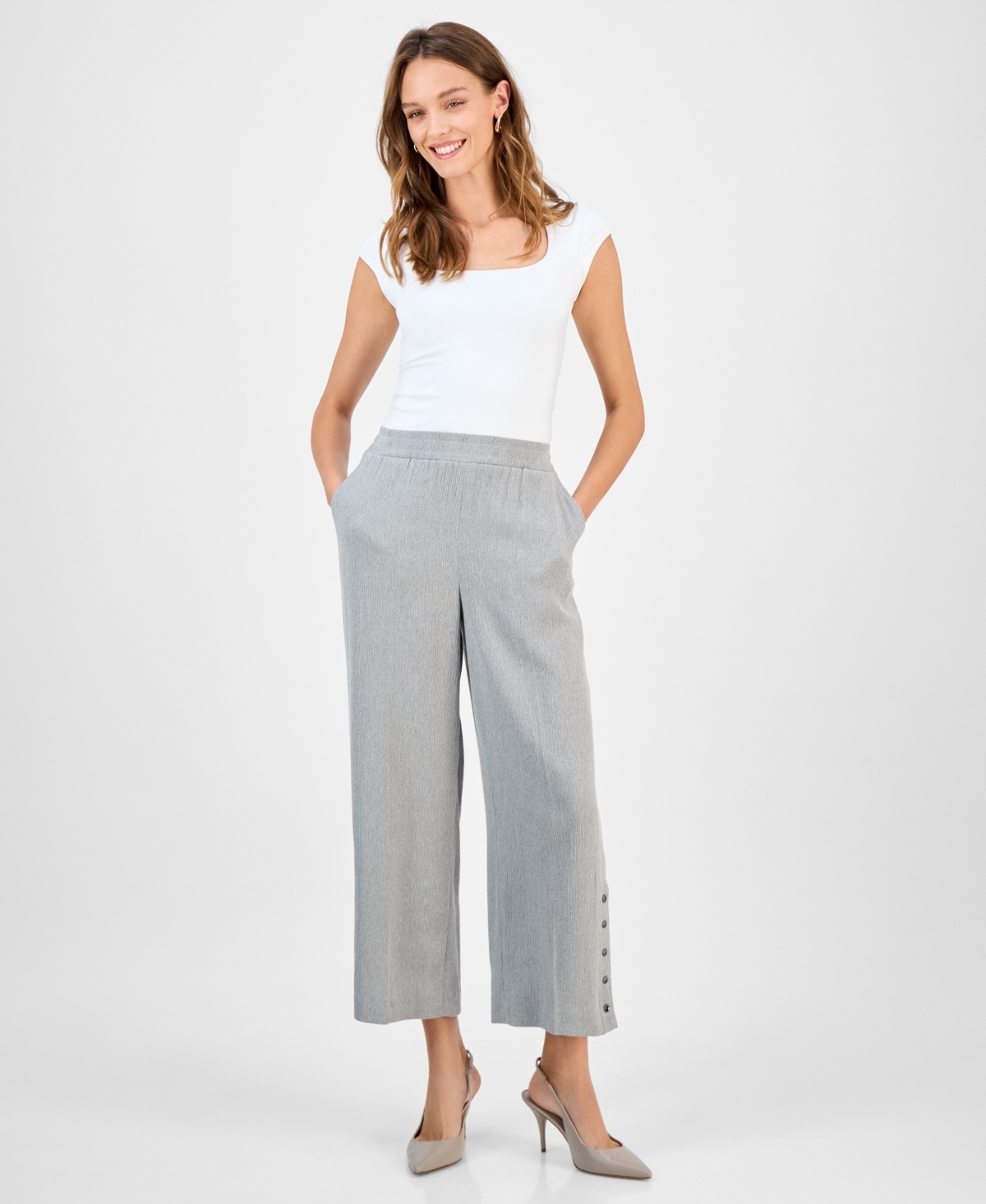 Women's High Rise Cropped Pull-On Pants - Heather Grey