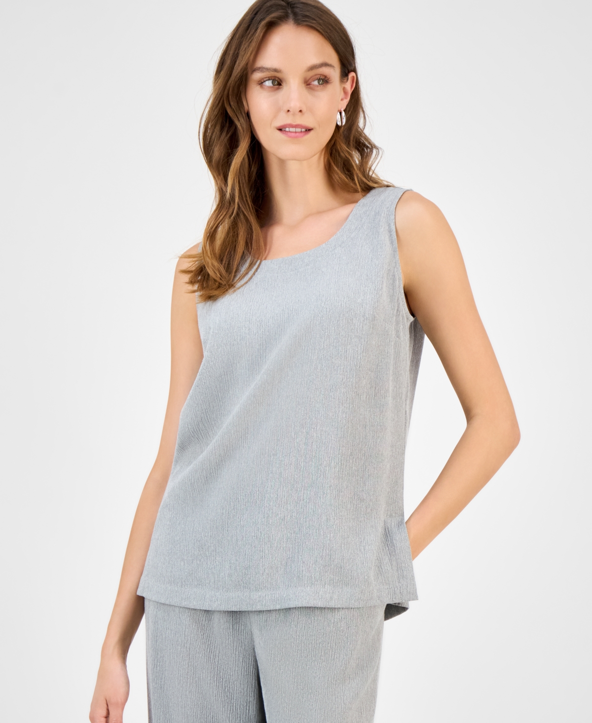 Women's Textured Scoop-Neck Sleeveless Top - Heather Grey