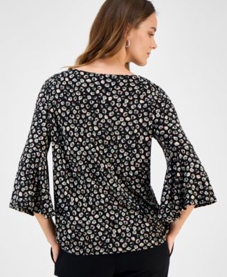 Women's Printed V-Neck Flare-Sleeve Top