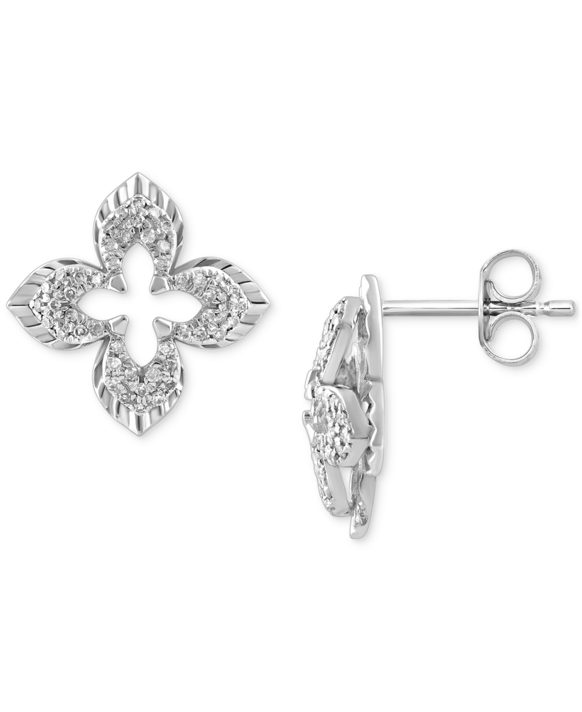 Macy's Diamond Quatrefoil Openwork Stud Earrings (1/4 Ct. T.w.) In 14k White Gold