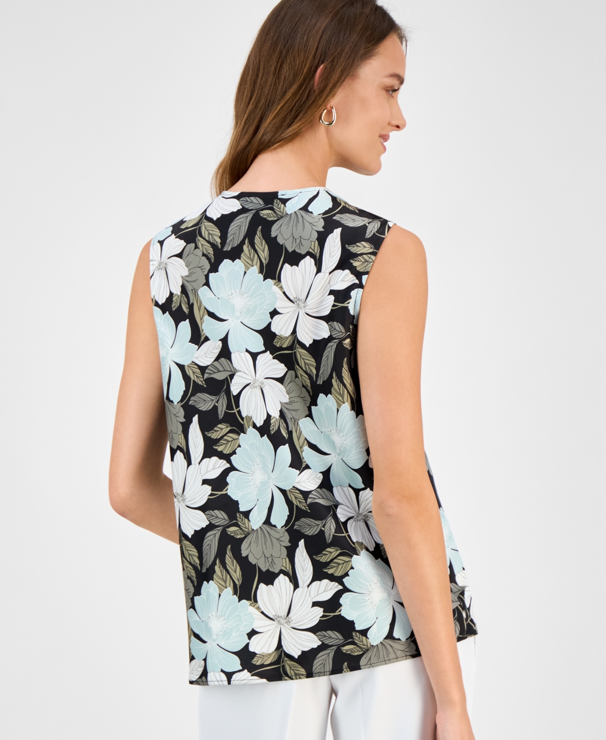 Kasper Plus Size Floral-print Draped-neck Top