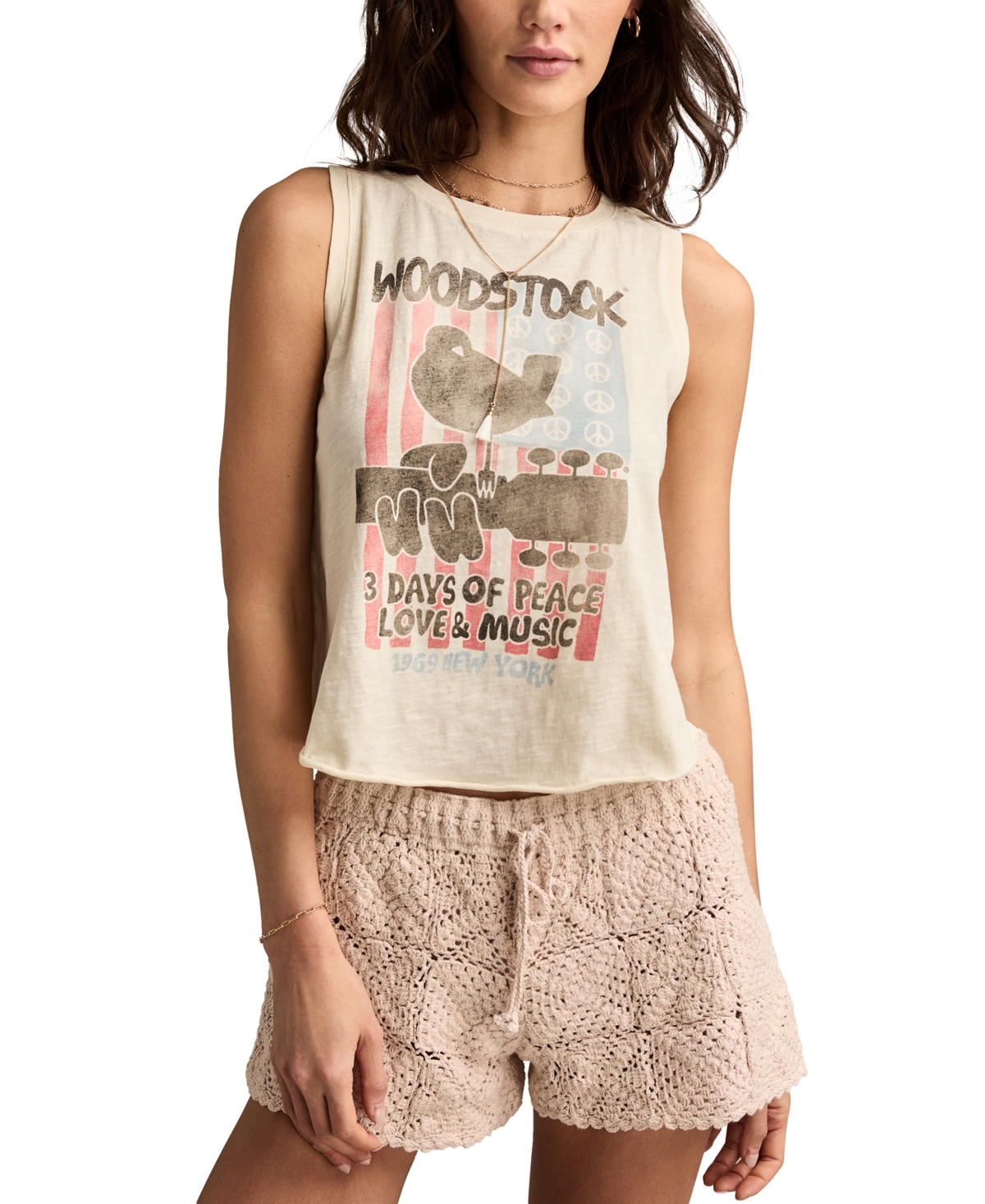 Women's Cotton Woodstock American Flag Tank Top - Turtledove
