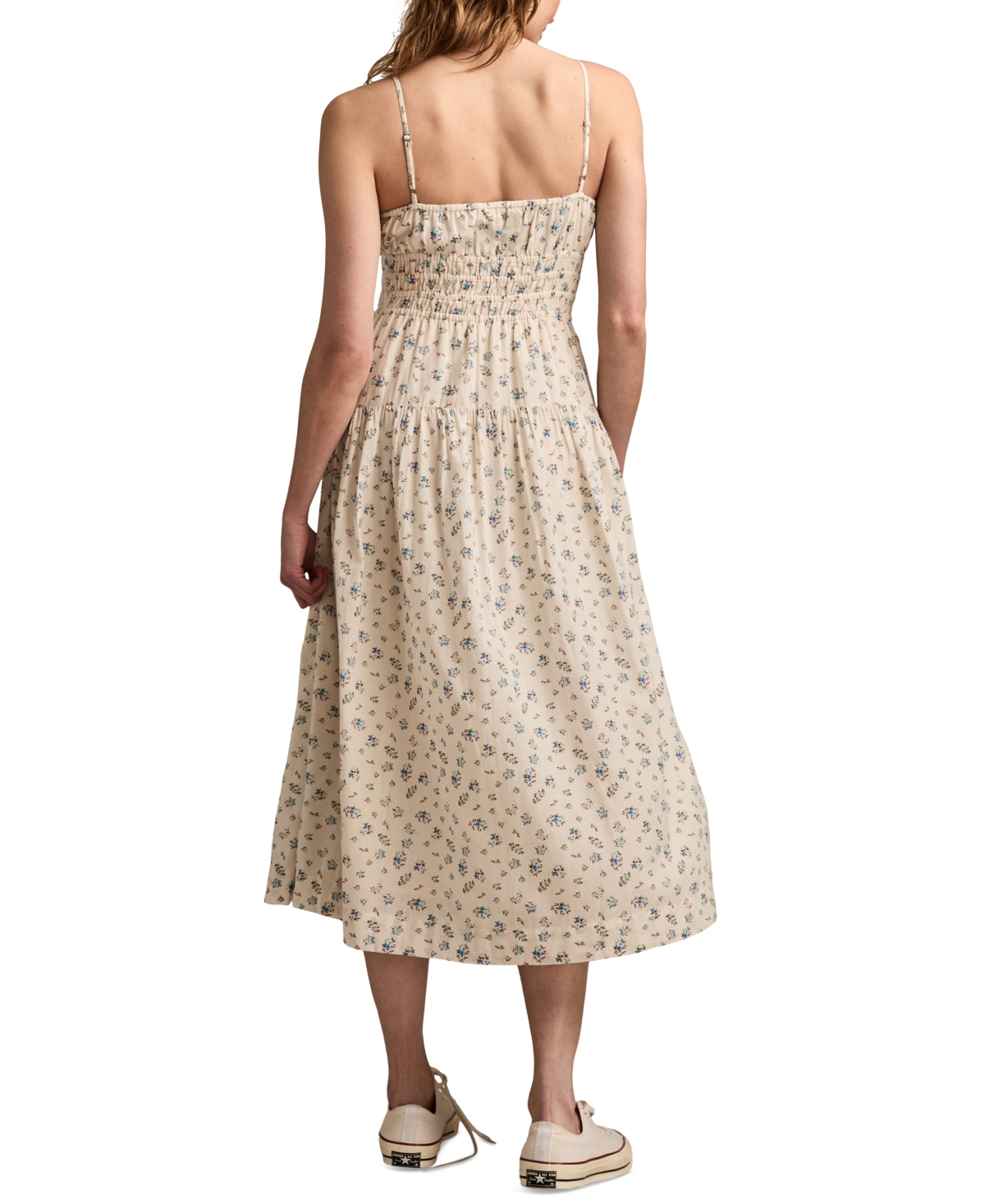 LUCKY BRAND WOMEN'S SMOCKED-WAIST FLORAL MIDI DRESS 