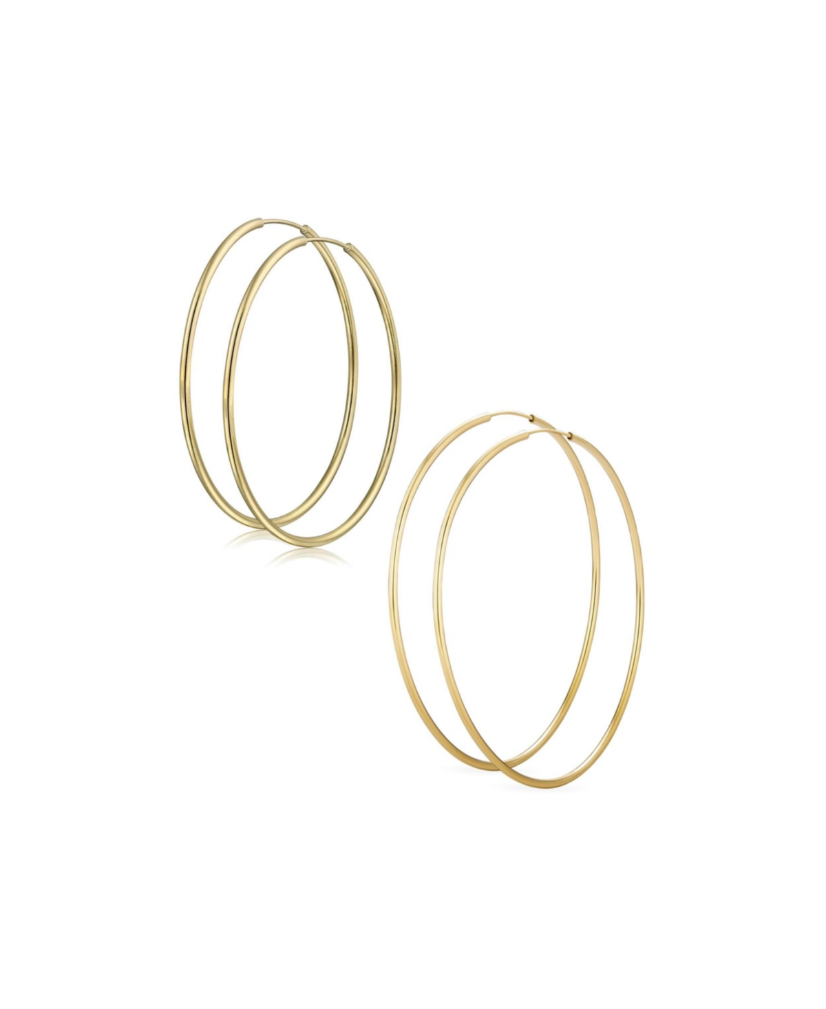 Set of 2 Minimalist Hoop Earrings 2MM Gold Plated 2 Inch & 2.75 Inch - Gold set