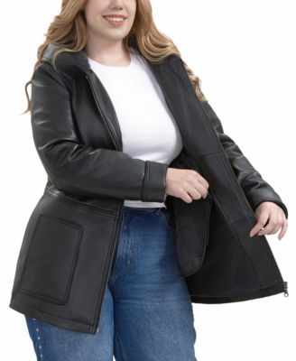 Plus Size Cara Hooded Leather Coat