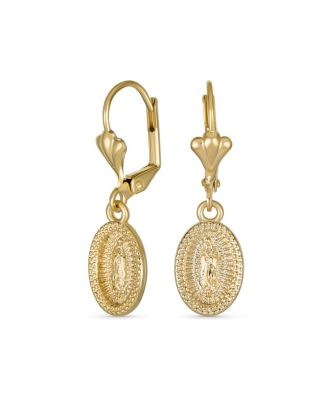 Christian Religious Medal Medallion Jewelry set Oval Our Lady Of Guadalupe Virgin Mary Necklace Dangle Earrings Plated Brass