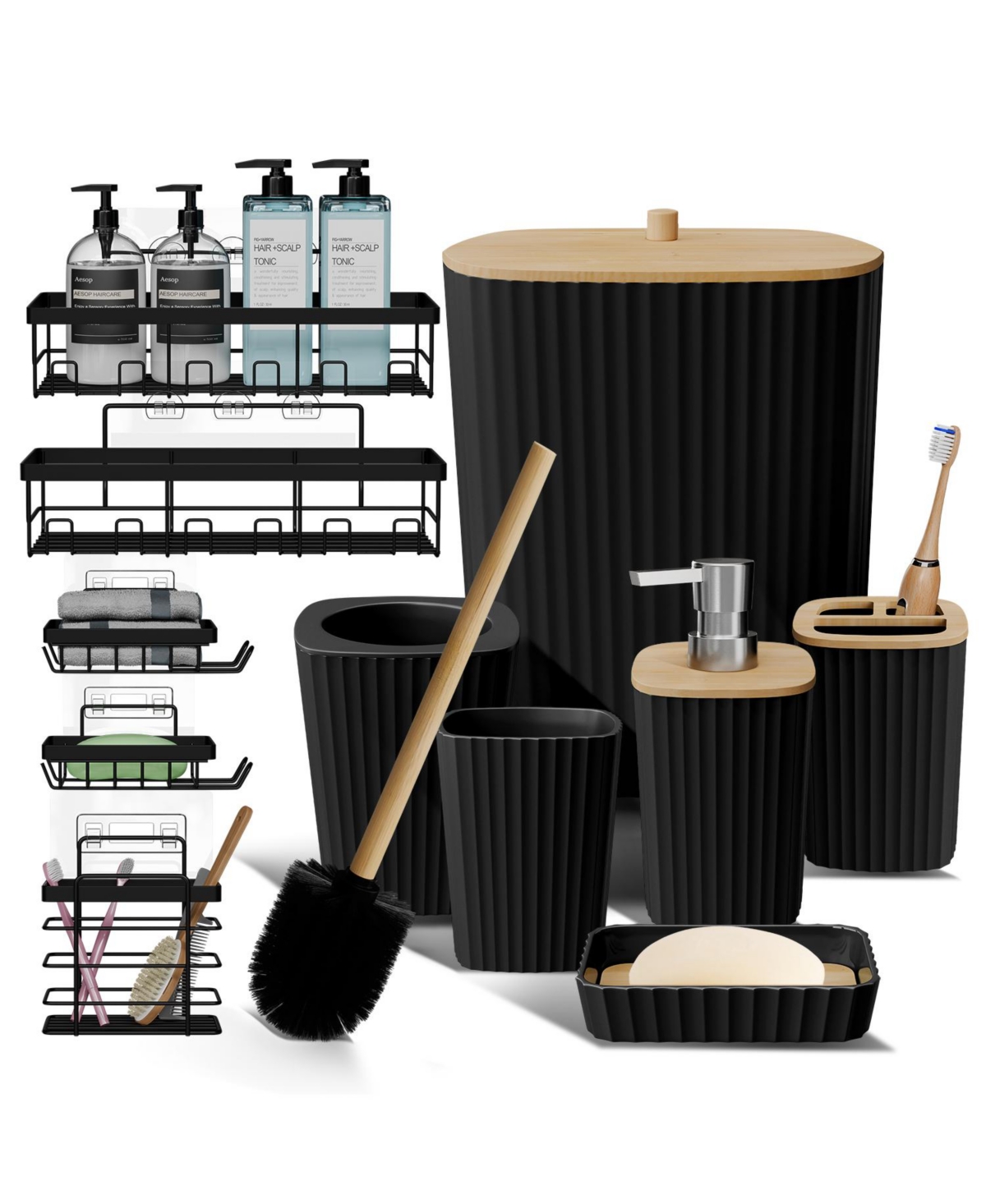 Complete Bathroom Decor & Shower Caddy Set - White