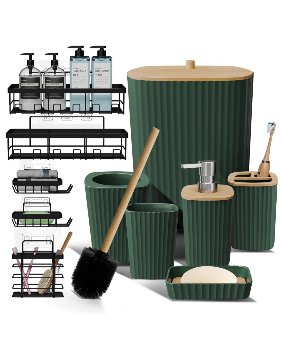 Complete Bathroom Decor & Shower Caddy Set - White