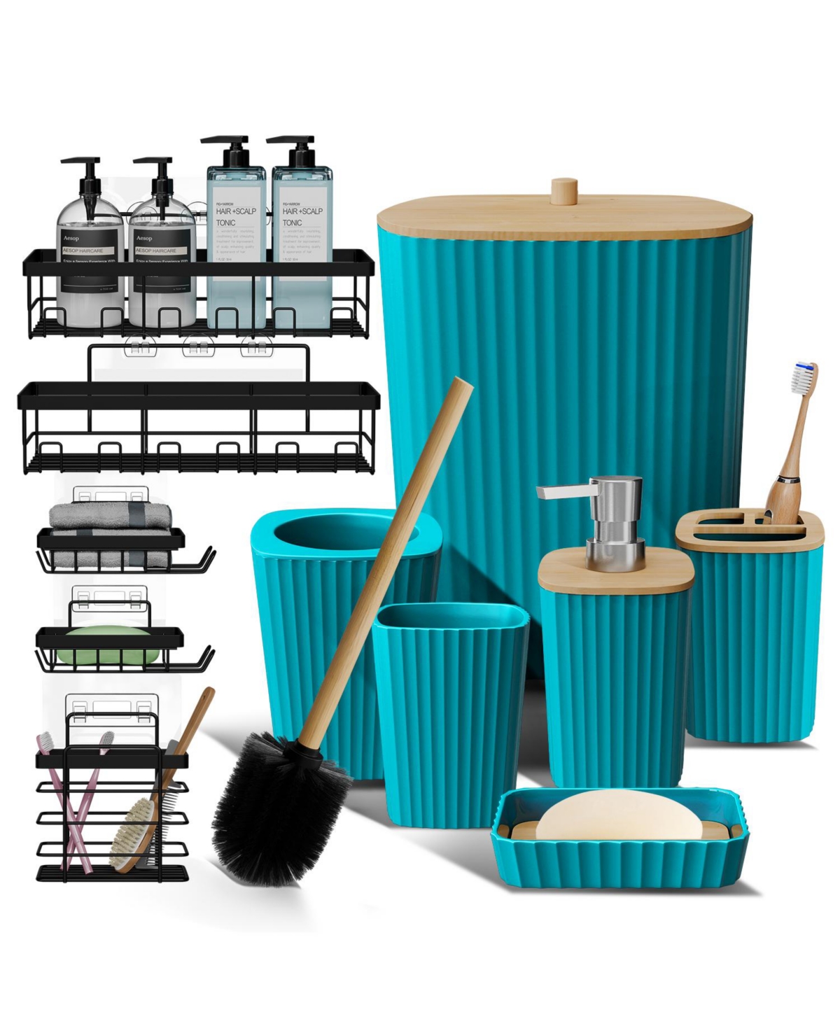 Complete Bathroom Decor & Shower Caddy Set - White