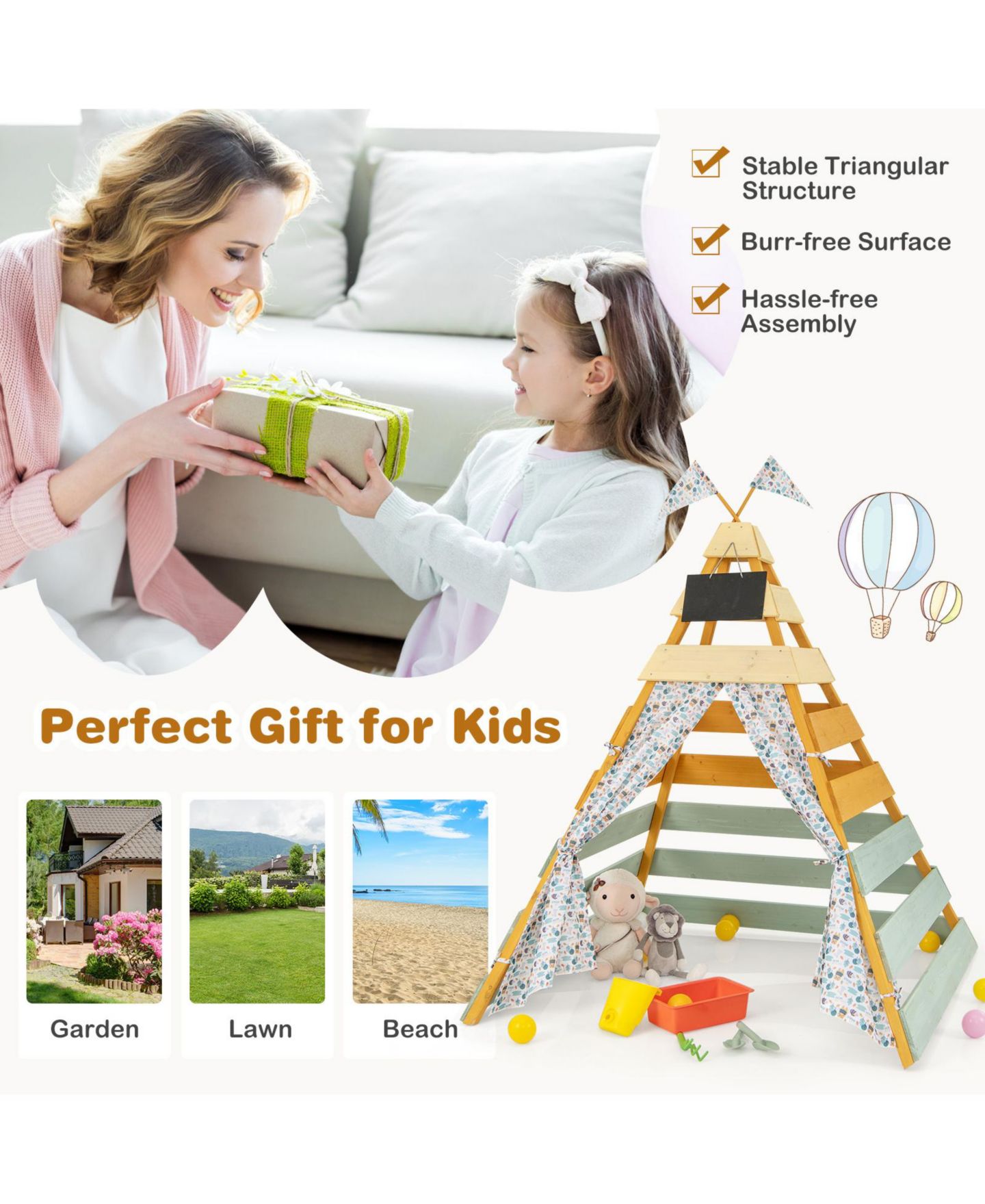 Детская игрушка GOUUN Triangle Hideaway Playhouse with Removable Chalkboard, Ages 3+, цвет: Зелёный — фото 9