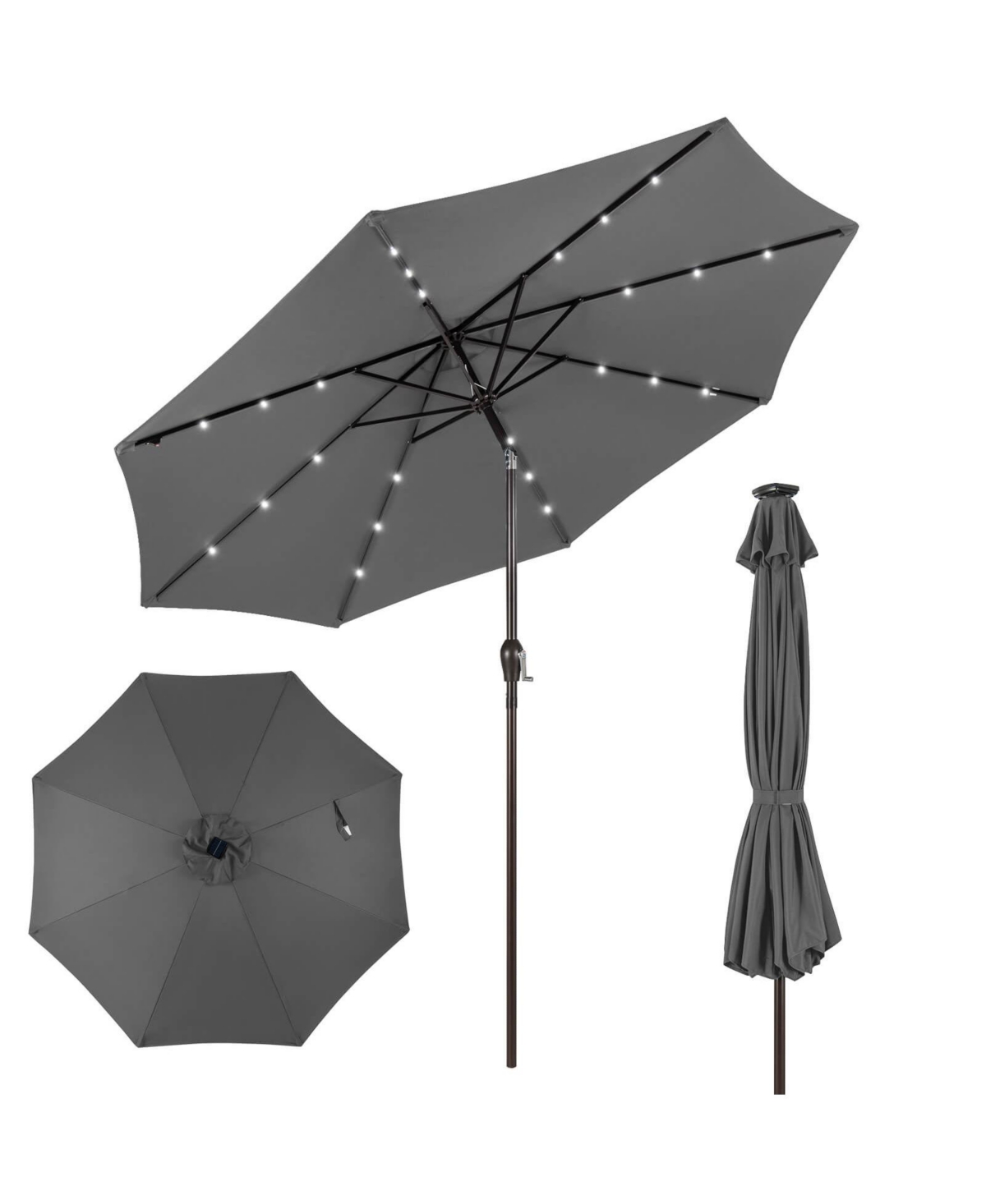 Gymax 10FT Solar Umbrella Led Market Steel Tilt w/ Crank Patio