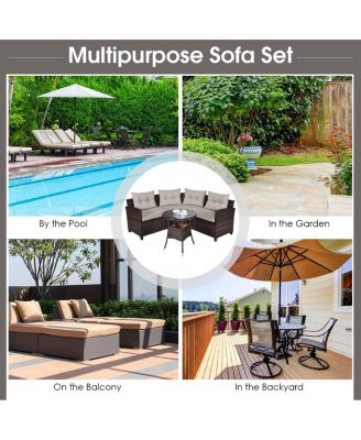 4PCS Outdoor Patio Rattan Furniture Set Cushioned Sofa Table