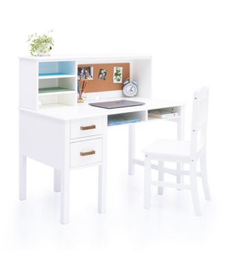 Taiga Kids Desk and Chair Set with Hutch - White: Kids Wood Desk with Drawers, Storage Shelf, and Corkboard | Study Table for Kids Bedroom