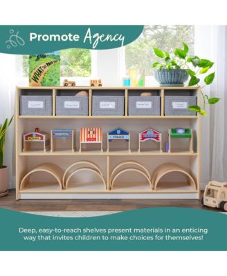 EdQ Shelves and 5 Bin Storage Unit 30" - Natural: Children's Wooden Toy Storage Organizer for Kids' Bedrooms and Playrooms