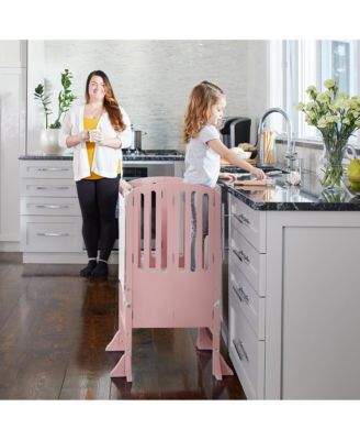 Contemporary Kitchen Helper Toddler Step Stool - Ivory: Adjustable, Kids Foldable Learning Toddler Tower with Safety Mat