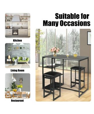 3 Pieces Dining Set with Rectangular Faux Marble and 3 Metal Storage Shelves