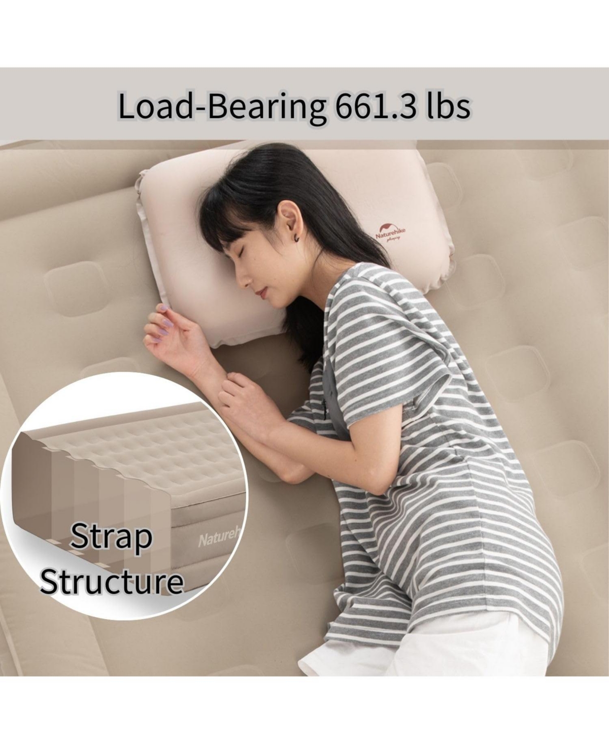 Naturehike Durable Queen Air Mattress, Raised Comfort Blow Up Mattress for Kids & Adults, Inflatable Bed with Storage Bag for Home, Travel & Camping (