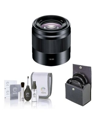 E 50mm f/1.8 OSS Lens for Sony E, Silver, Bundle with 49mm Filter Kit, Cleaning Kit