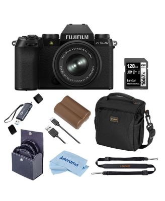 X-S20 Mirrorless Camera with XC 15-45mm f/3.5-5.6 OIS PZ Lens, Black, Bundle with 128GB Memory Card and Li-Ion Battery, 52mm Filter Kit