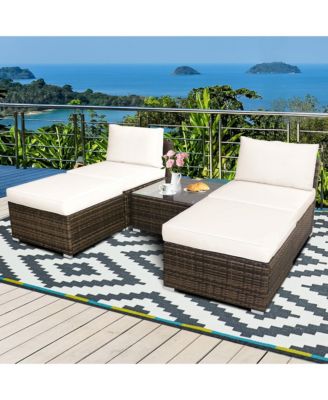 5PCS Outdoor Furniture Set Patio Rattan Armless Chair & Ottoman w/ Cushion