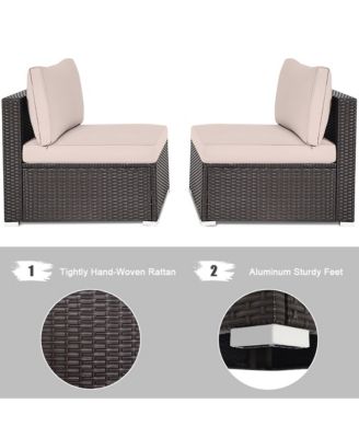 2PCS Patio Sectional Armless Sofas Outdoor Rattan Furniture Set w/ Cushions