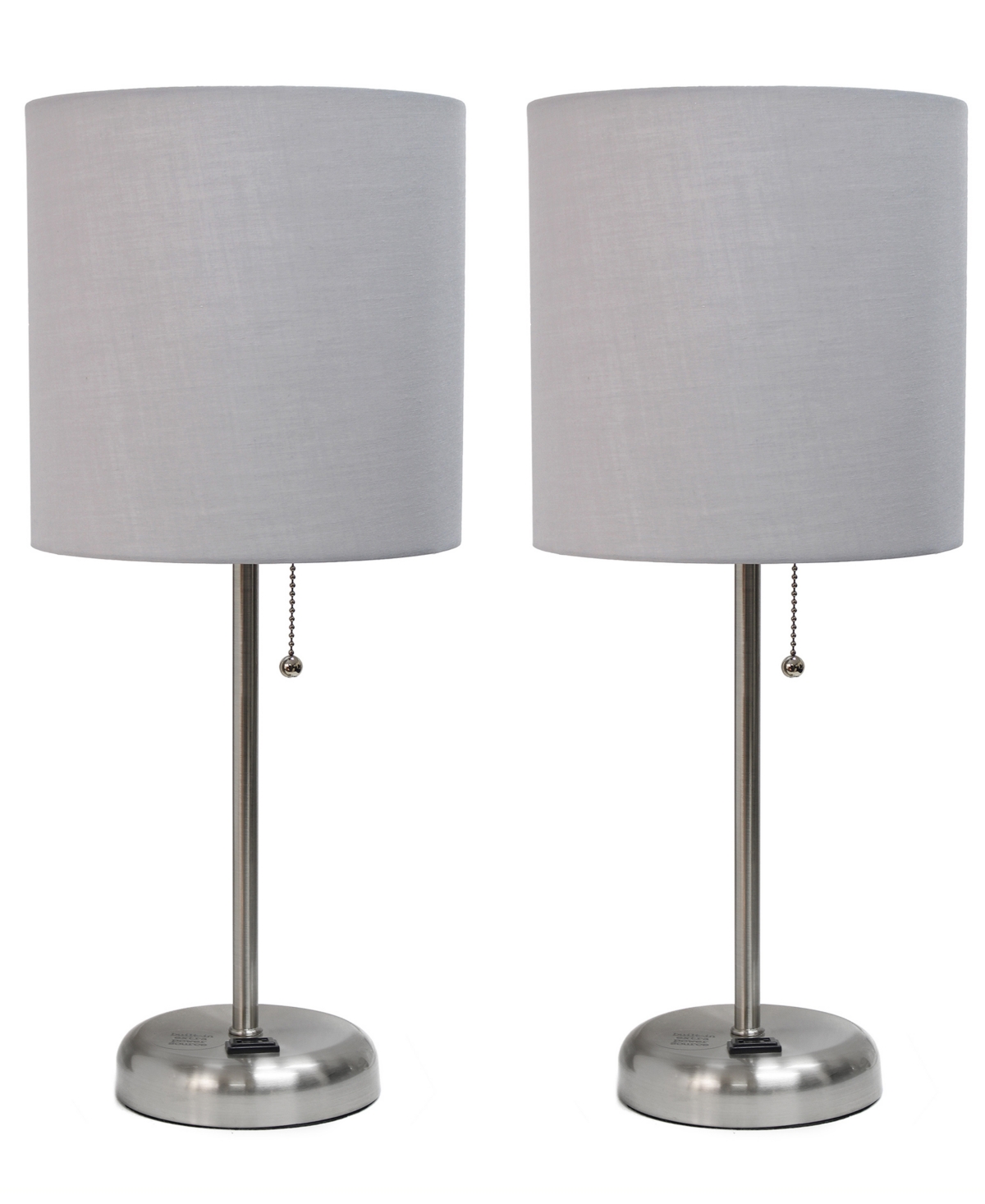 Creekwood Home 19.5" Metal Oslo Contemporary Bedside Duo Table Lamp Set In Brushed Steel,gray Shade