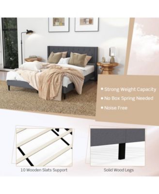 Queen Size Upholstered Platform Bed with Button Tufted Wingback Headboard-Gray