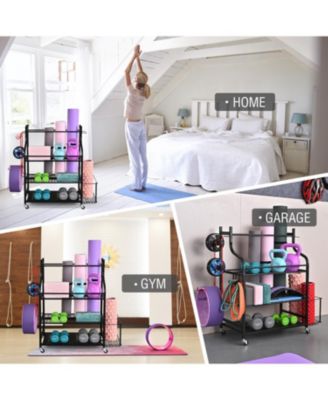 3- Tier Yoga Mat Home Gym Storage Rack, Large Capacity Dumbbell Rack for Home