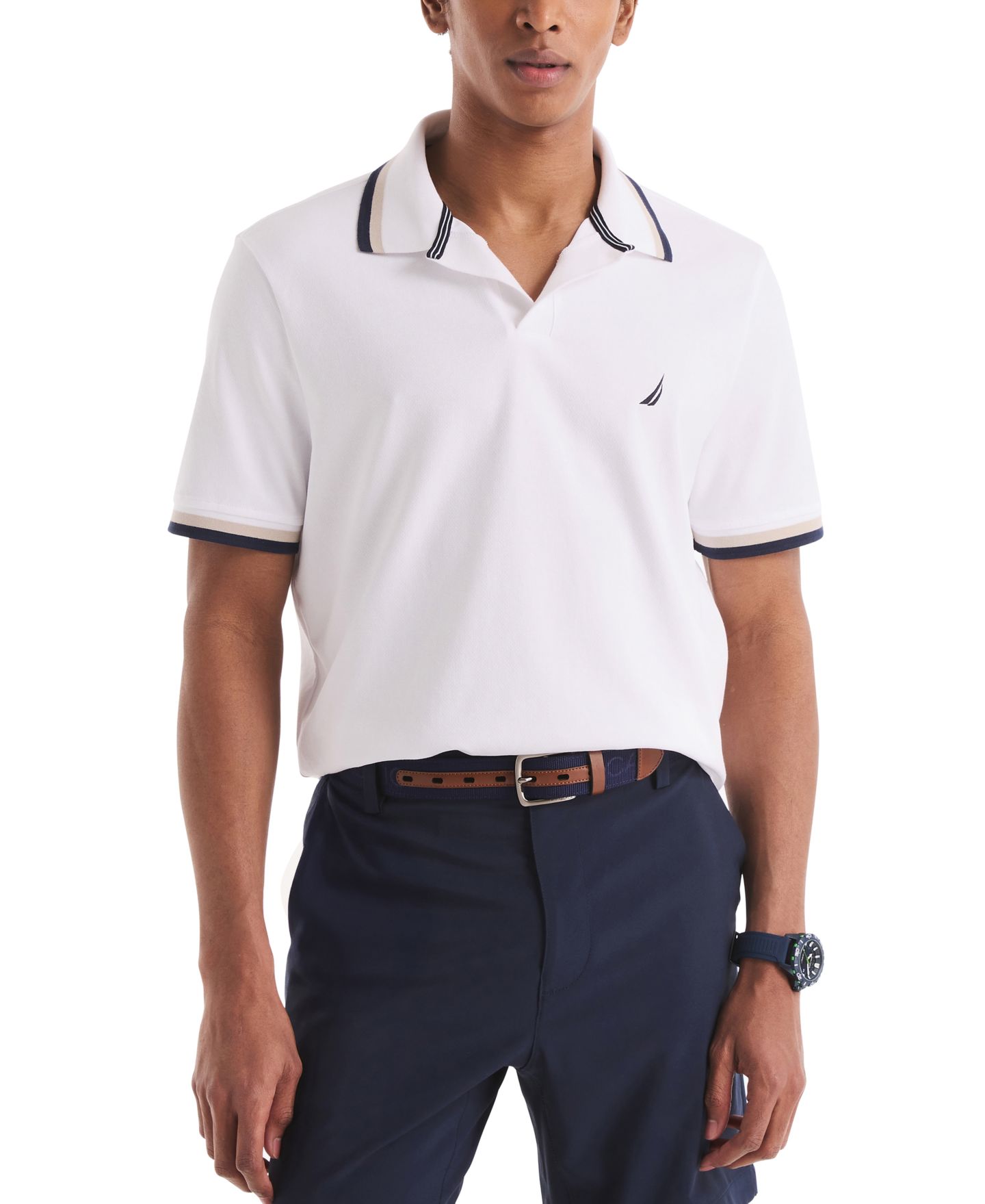 Мужское поло Nautica Classic-Fit Johnny Collar Tipped Polo Shirt, цвет: Яркий белый — фото 1