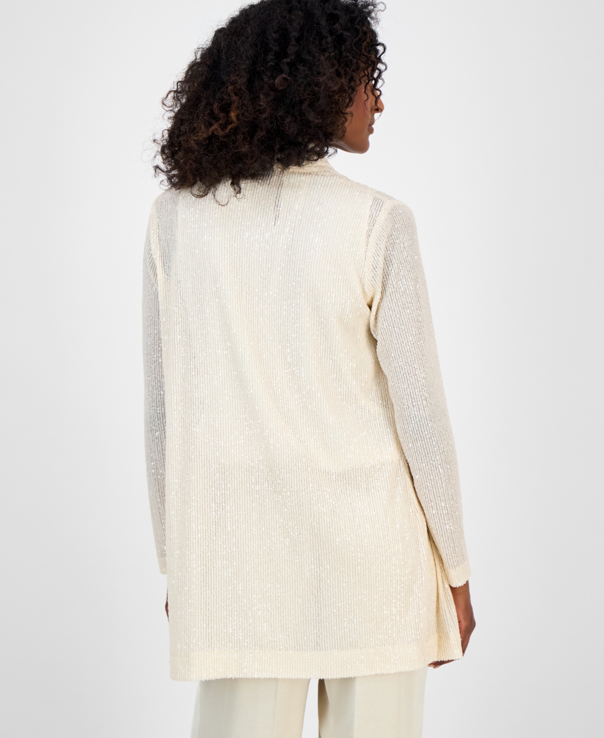 ANNE KLEIN WOMEN'S SEQUIN OPEN-FRONT LONG-SLEEVE CARDIGAN 