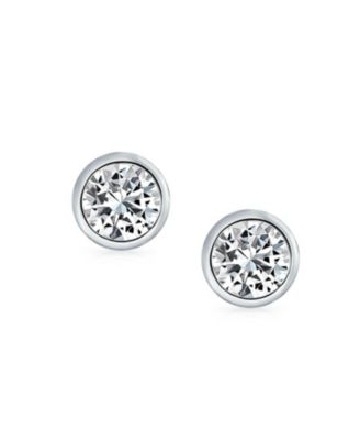Set of 2 Simple Martini Bezel Set CZ Stud Earrings Gold Plated Sterling Silver
