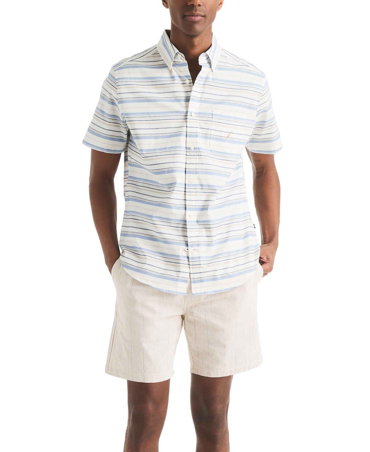 Nautica 7" Striped Textured Pull-on Short In White
