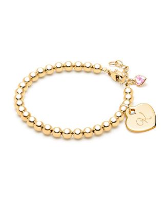 Children's 14K Gold 4mm Beads & Engraved Initial Girls' 6.25" Bracelet